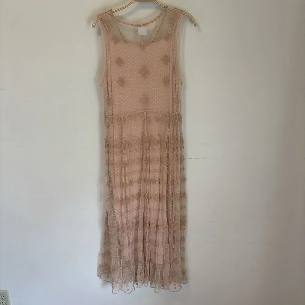 Sundance Midi Dress Pink Blush Lace Fairy Embroidered S Boho Gauzy Girly - Picture 6 of 9
